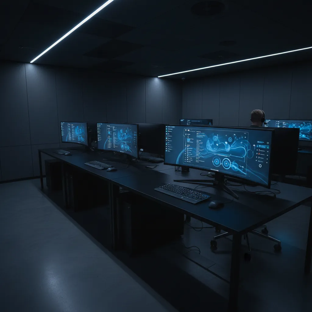 Modernes Call Center mit blauen Akzenten