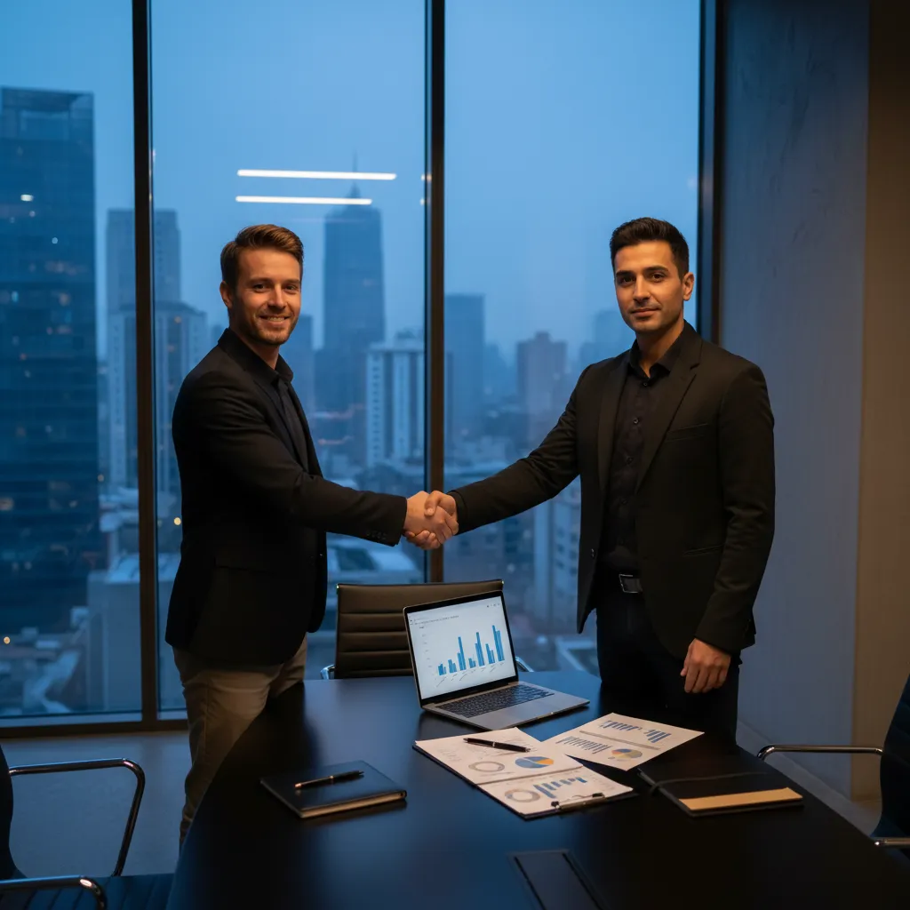 Professioneller Handshake nach Deal-Abschluss