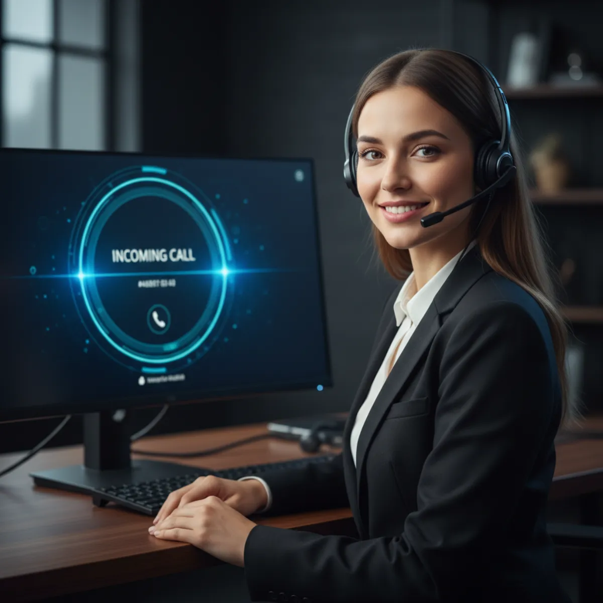 Professionelle Kundenservice-Agentin mit Headset