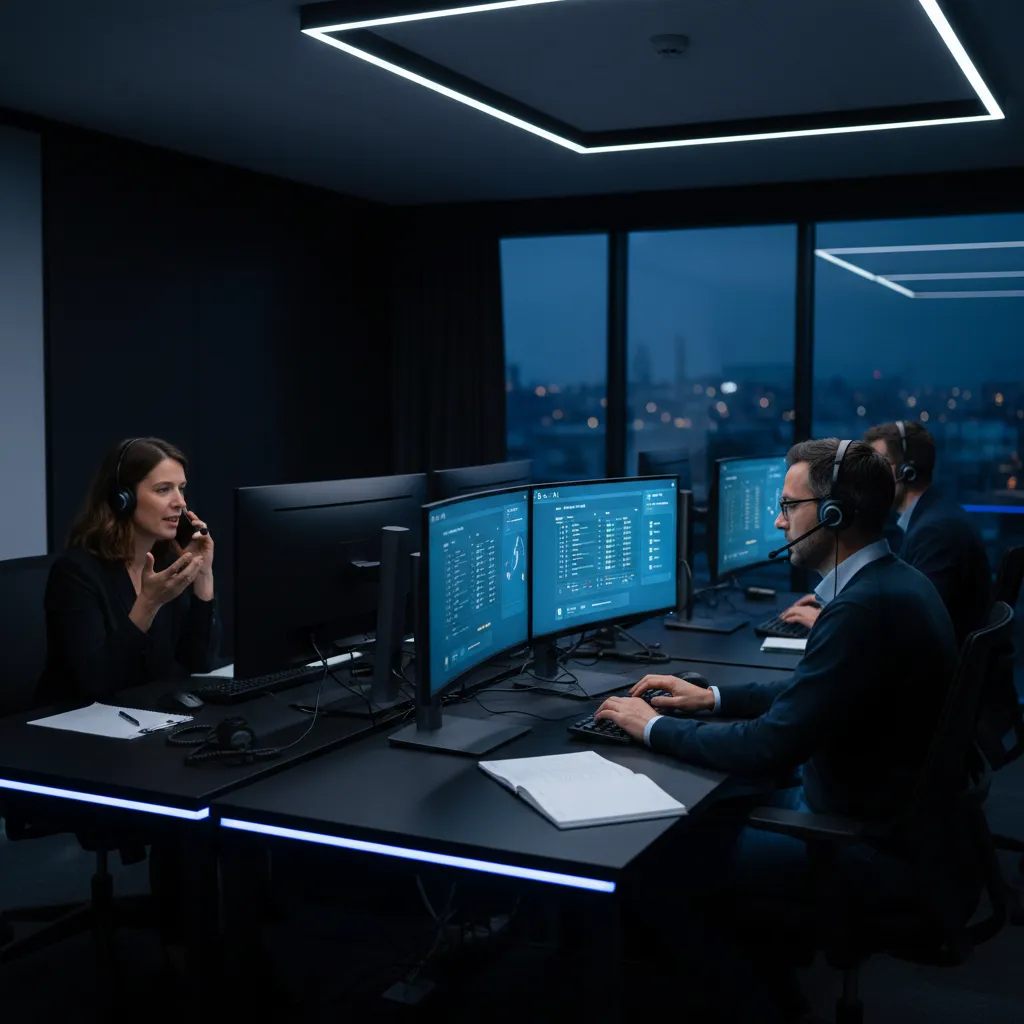 Outbound-Telefonie-Team an modernen Arbeitsplätzen