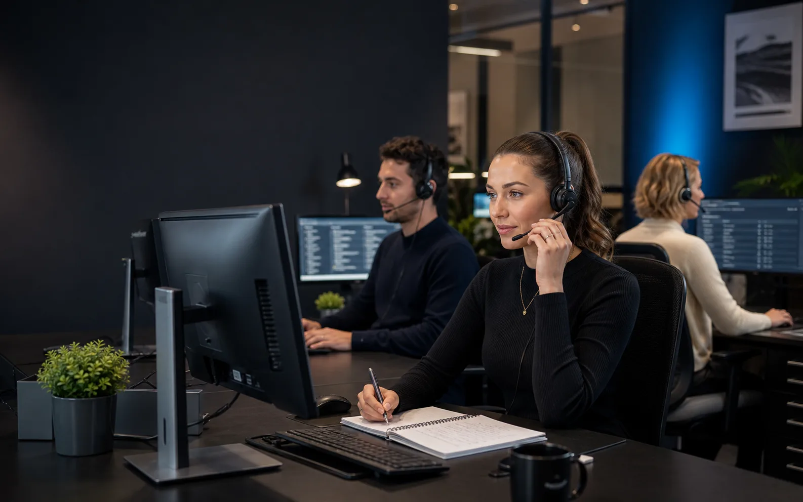 Telefonteam nimmt Kundenanrufe entgegen und dokumentiert Anliegen