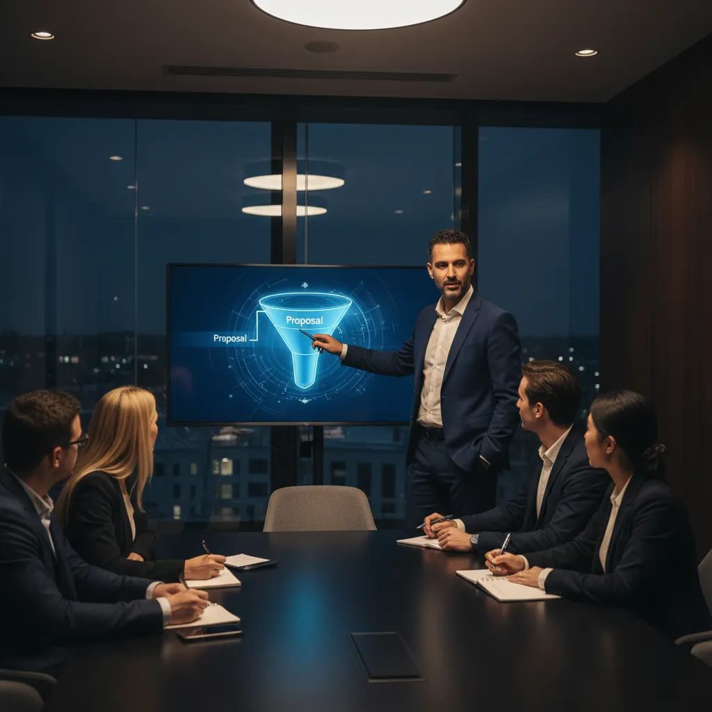 Vertriebsschulung mit Sales-Funnel auf dem Whiteboard